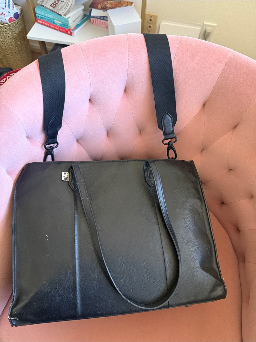 BEIS Black Work Tote with Removable Wide Strap